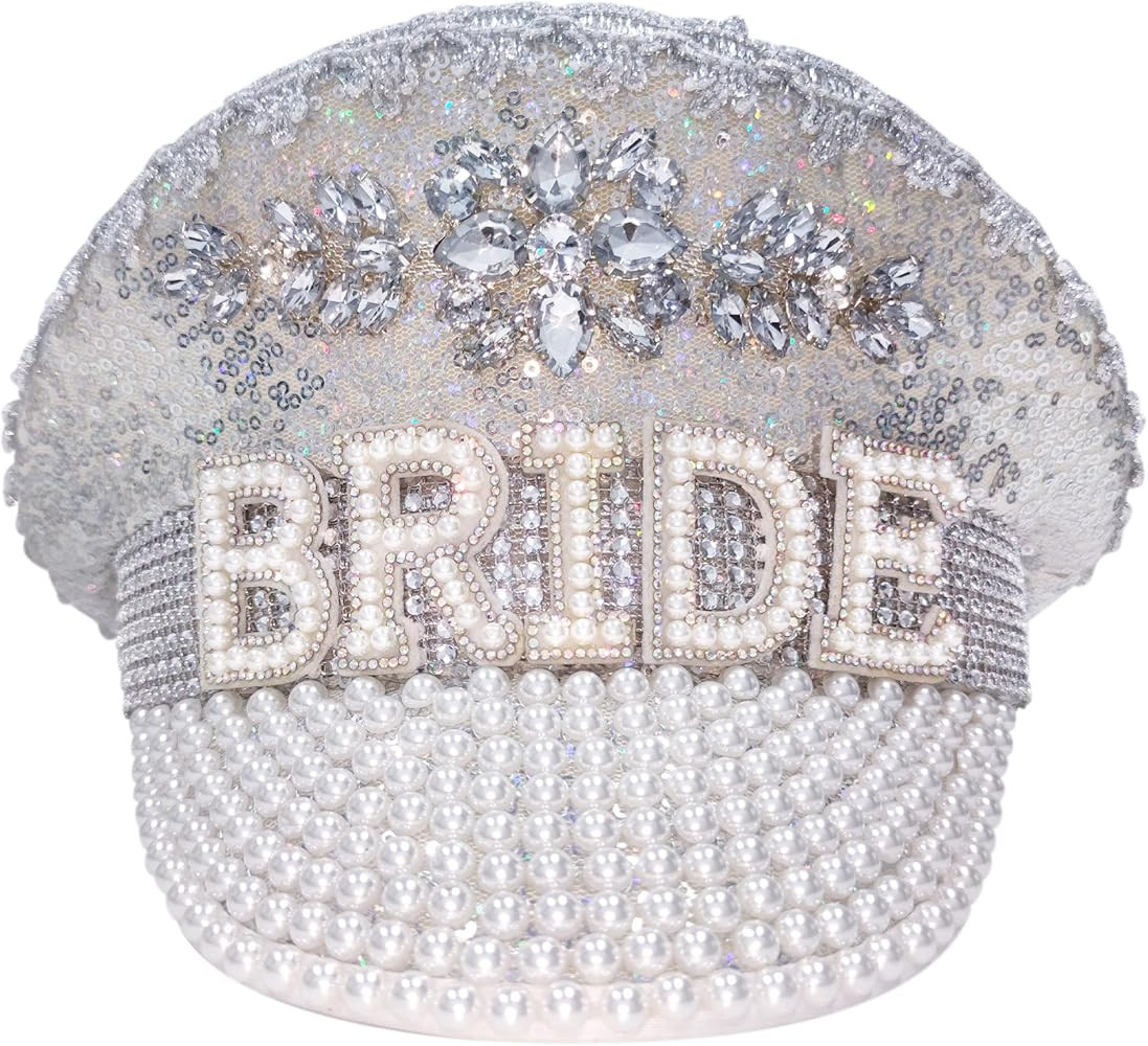 Silver Bride Hat Sparkly Gifts with Rhinestones,Hen Party Hat Decoration Wedding Accessories with... | Amazon (US)