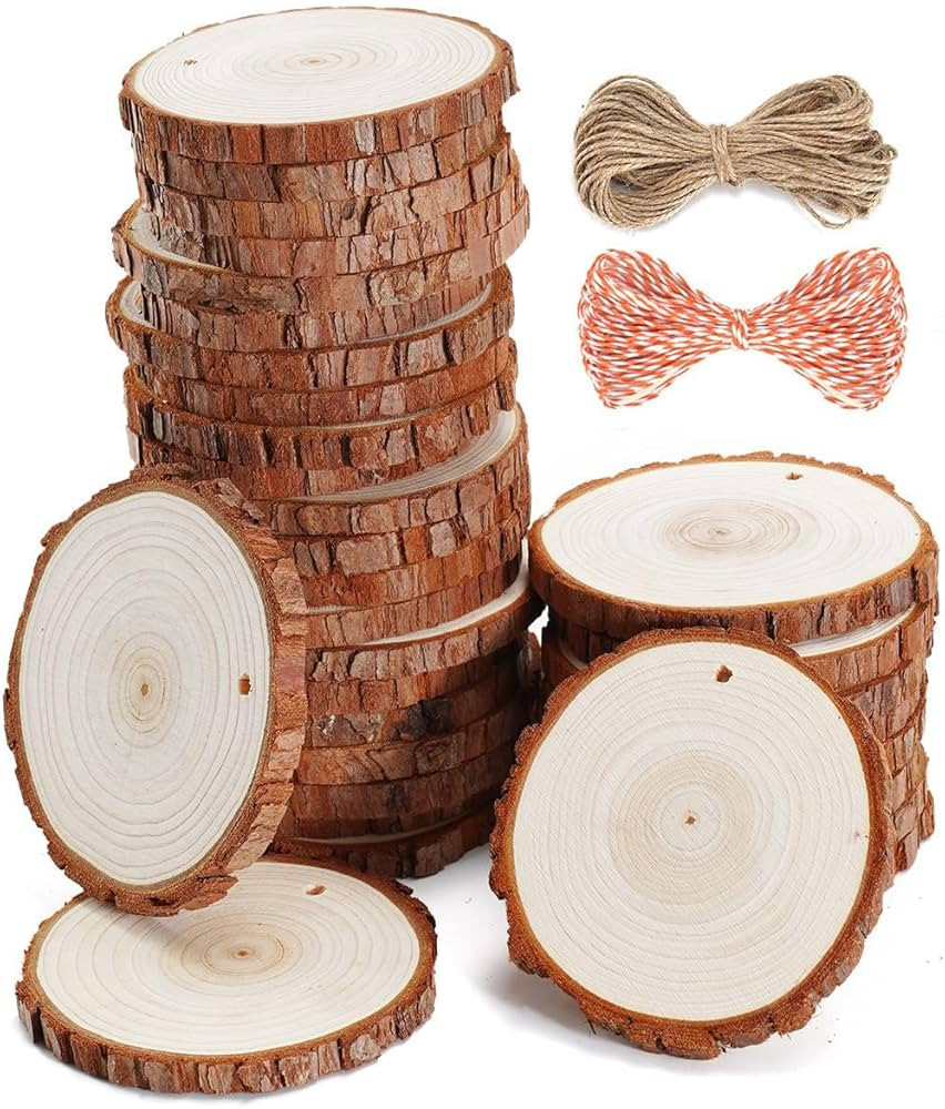 wohohoho 24pcs 2.4-2.8 inches Natural Wood Slices, Unfinished Craft Wood Kit Predrilled with Hole... | Amazon (US)