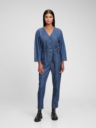 Tencel Modal Denim V-Neck Jumpsuit | Gap (US)