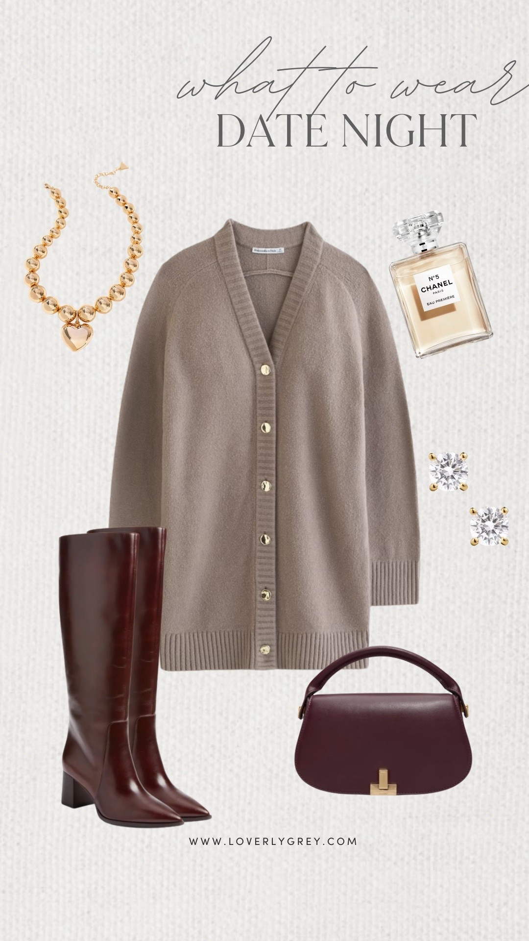 Loverly Grey, what to wear for date night. I love this Abercrombie sweater dress paired with tall boots. I would accessorize the look with a plum colored purse, gold statement necklace, and simple stud earrings. Loverly Grey, what to wear, date night 

#LTKSeasonal #LTKootd #LTKgrwm