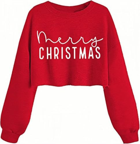 Women Christmas Tree Crop Sweatshirt Funny Xmas Graphic Lantern Long Sleeve Pullover Winter Holid... | Amazon (US)