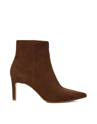 Dune London Obsessively suede ankle boot heels in dark tan | ASOS (Global)