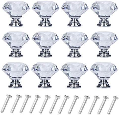YourGift 12 Pack Drawer Knobs Diamond Shaped Crystal Glass 30mm Cabinet Knobs Pull Handles (Silve... | Amazon (US)