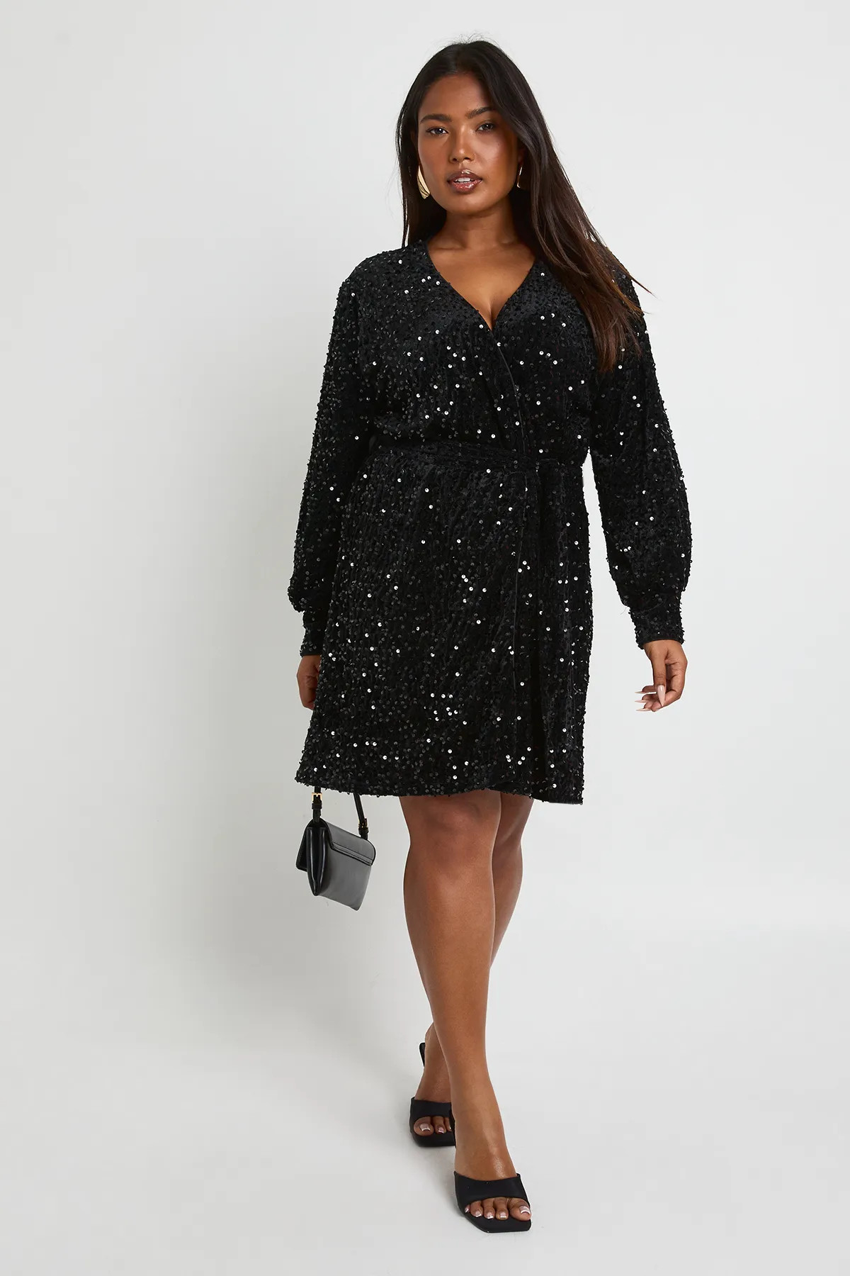 Plus Velvet Sequin Wrap Mini Dress | Boohoo.com (UK & IE)