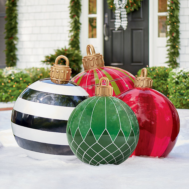 Christmas Oversized Yard Ornaments - Red Stripe - Grandin Road | Grandin Road