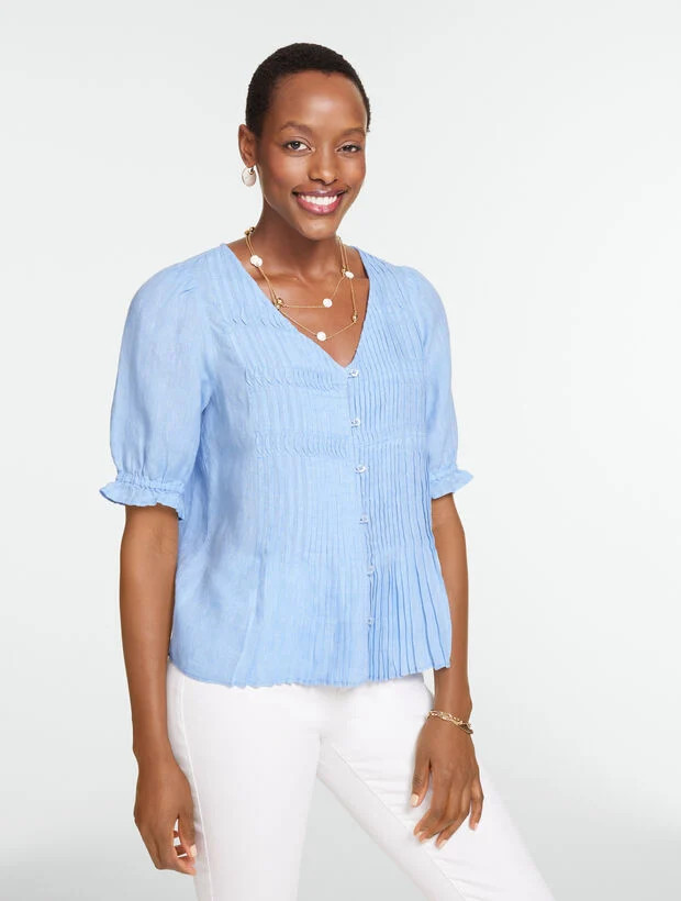 Pleated Linen Top - Cross-Dyed | Talbots
