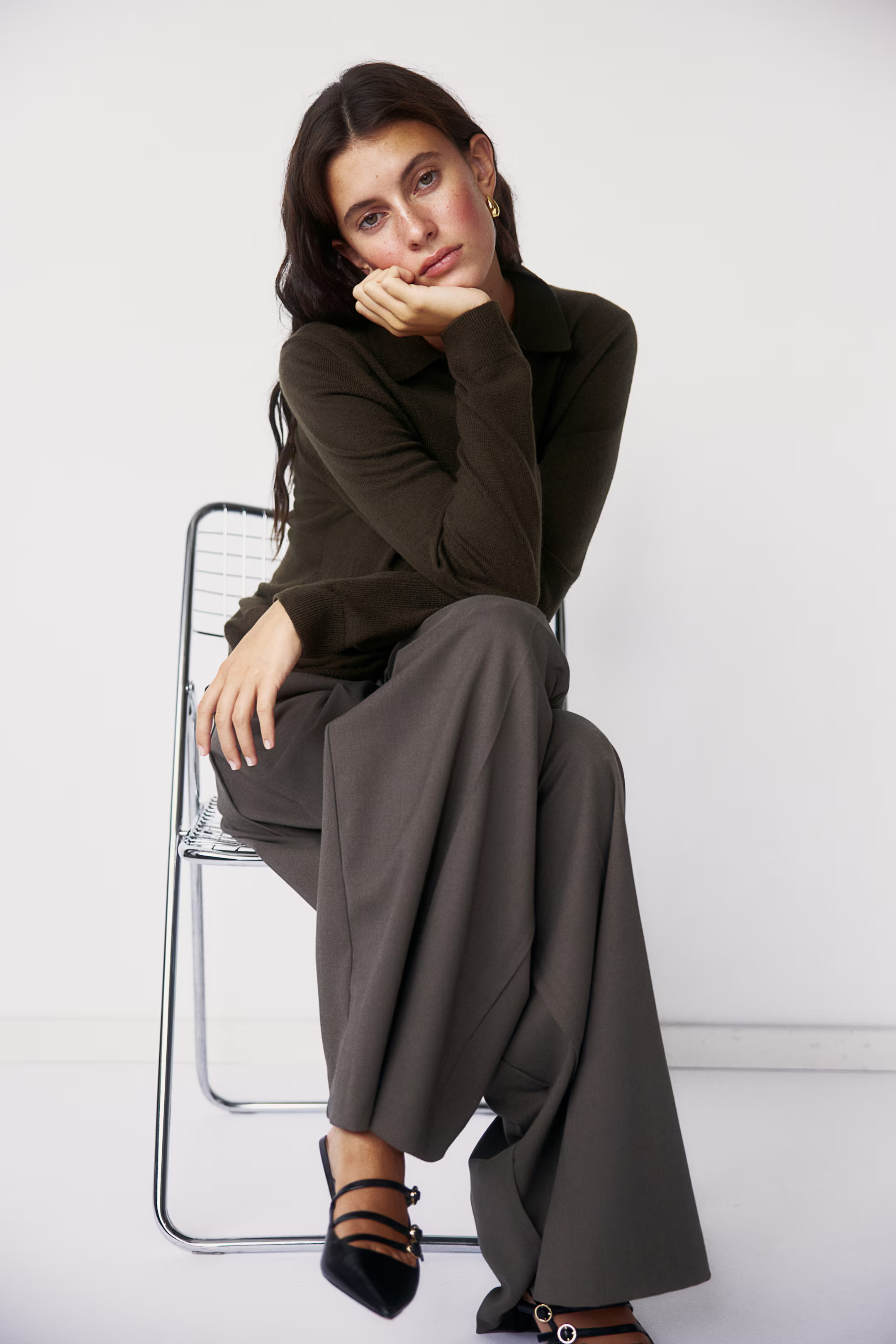 Wool-blend polo shirt - Dark khaki green - Ladies | H&M GB | H&M (UK, MY, IN, SG, PH, TW, HK)