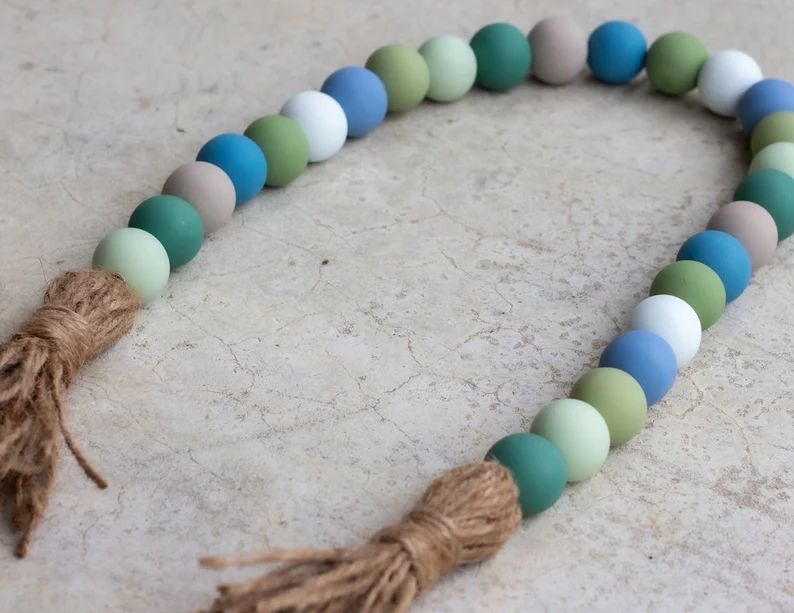 Sea Glass Inspired Wood Bead Garland With Tassels Beach | Etsy | Etsy (US)