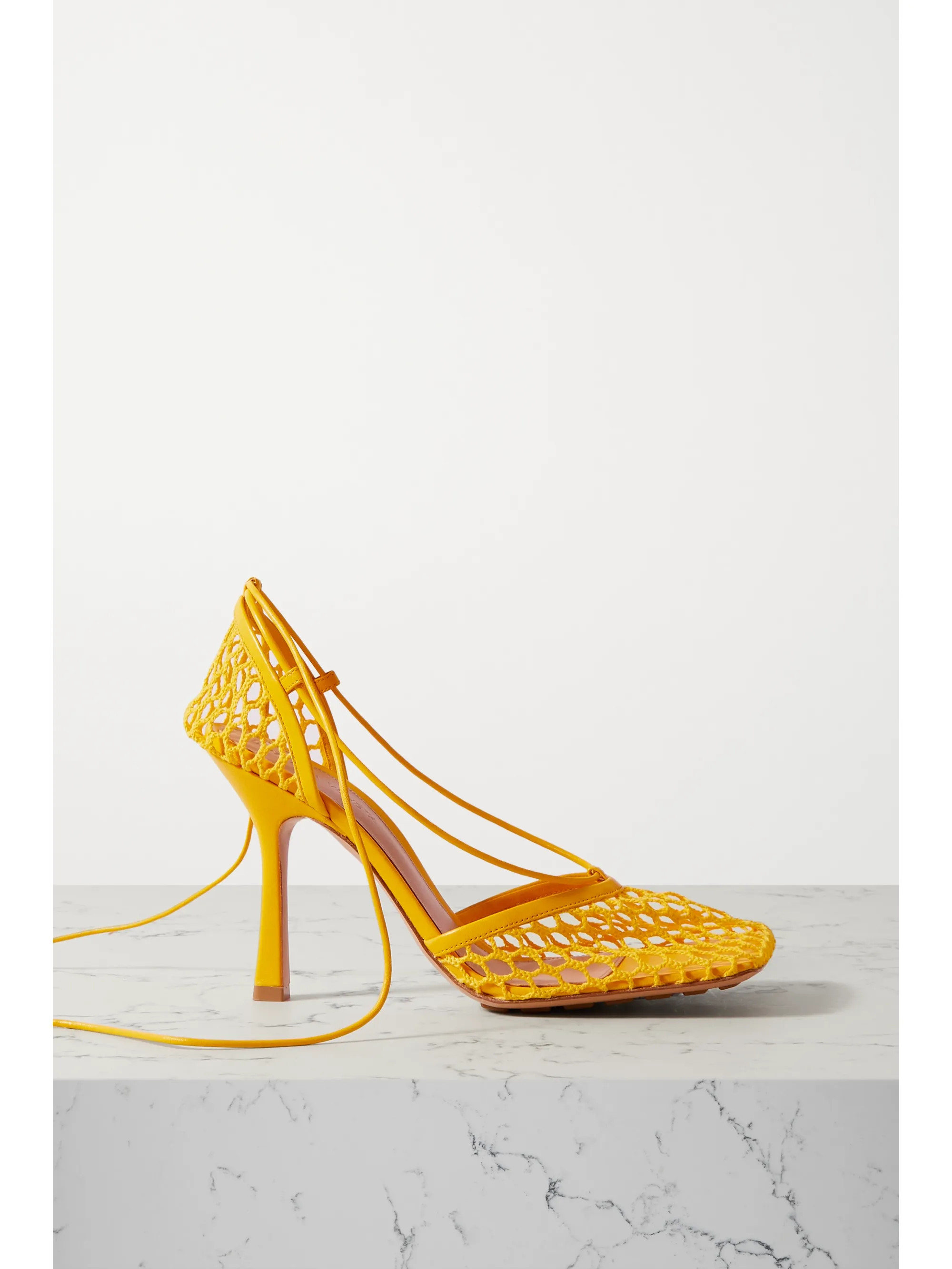 Bright yellow Lace-up leather-trimmed mesh pumps | Bottega Veneta | NET-A-PORTER | NET-A-PORTER (US)