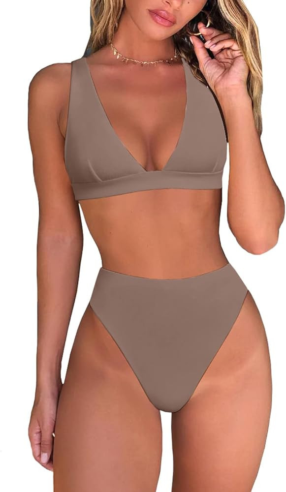 fatty tiger Womens High Waisted Thong Bikini Sets Sexy Brazilian Triangle Top Deep V Neck Two Pie... | Amazon (US)