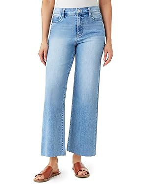 WallFlower Women's Fearless Curvy Wide Leg High-Rise Juniors 27" Ankle Denim and Twill Pants | Amazon (US)