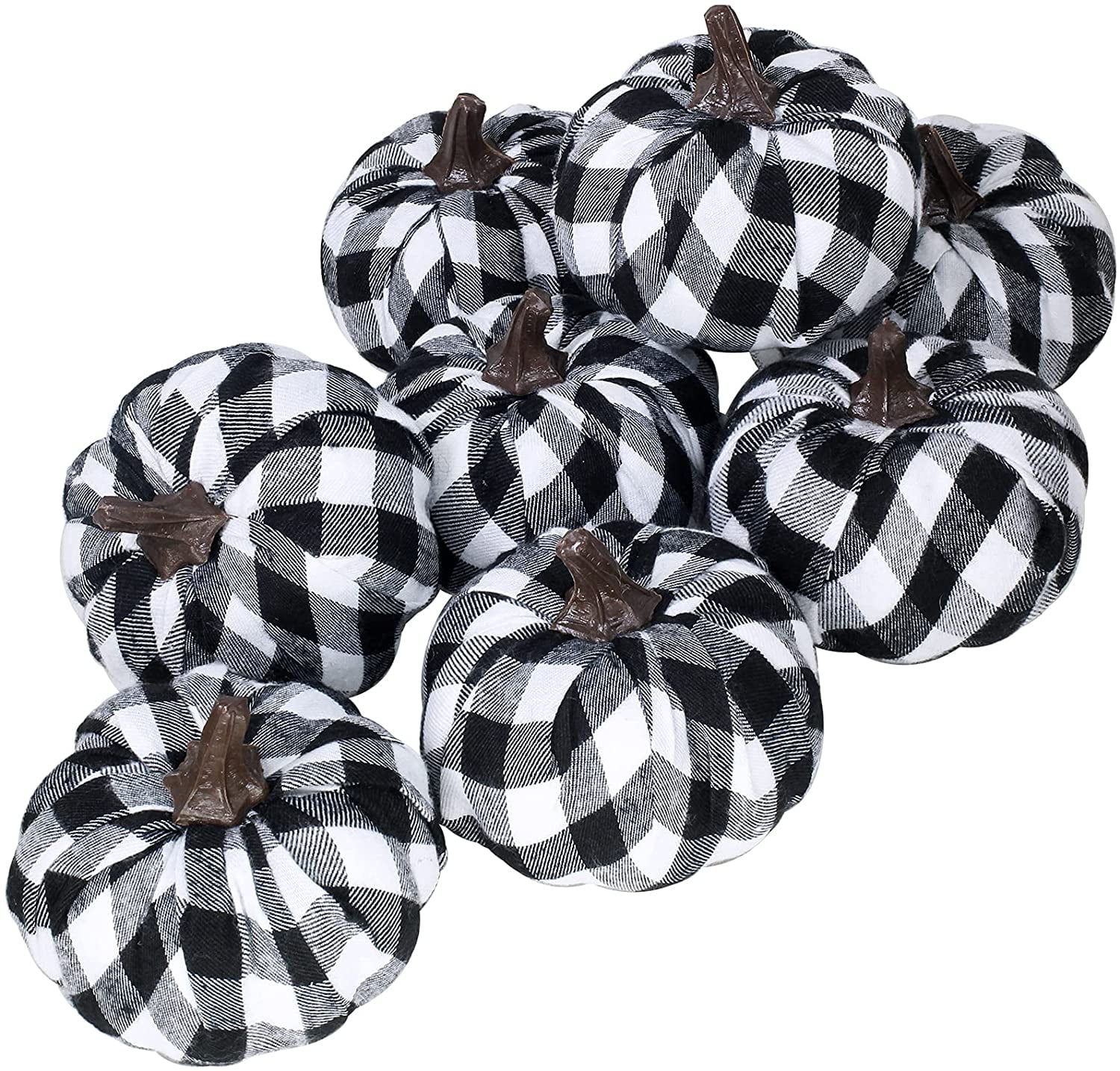Set of 8 Small Faux Autumn Decorative Fabric Pumpkins Foam Pumpkins in Black & White Buffalo Chec... | Walmart (US)