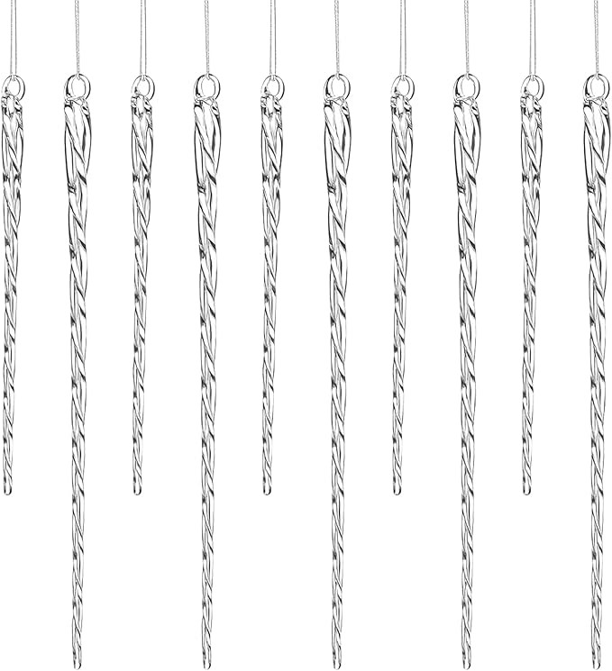 24 Pc Glass Christmas Icicles Ornaments – Set of 12x 4-Inch & 12x 6-Inch Clear Twisted Glass Ic... | Amazon (US)