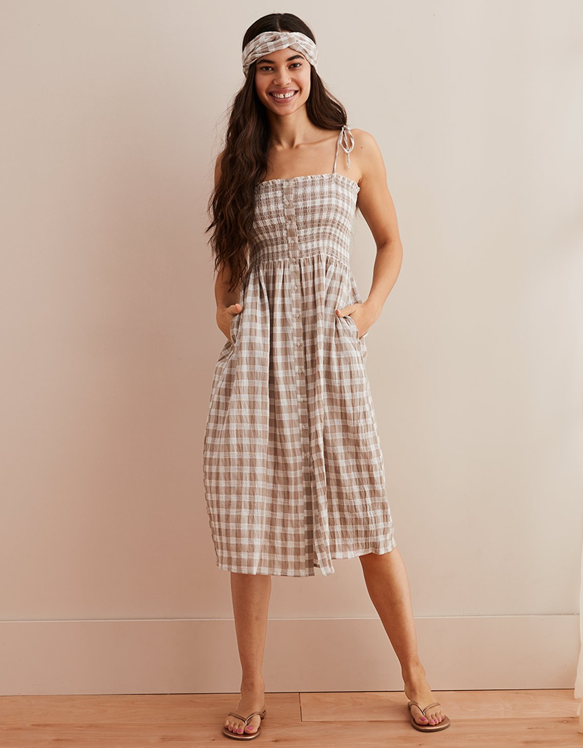 Aerie Smocked Button Down Dress | American Eagle Outfitters (US & CA)