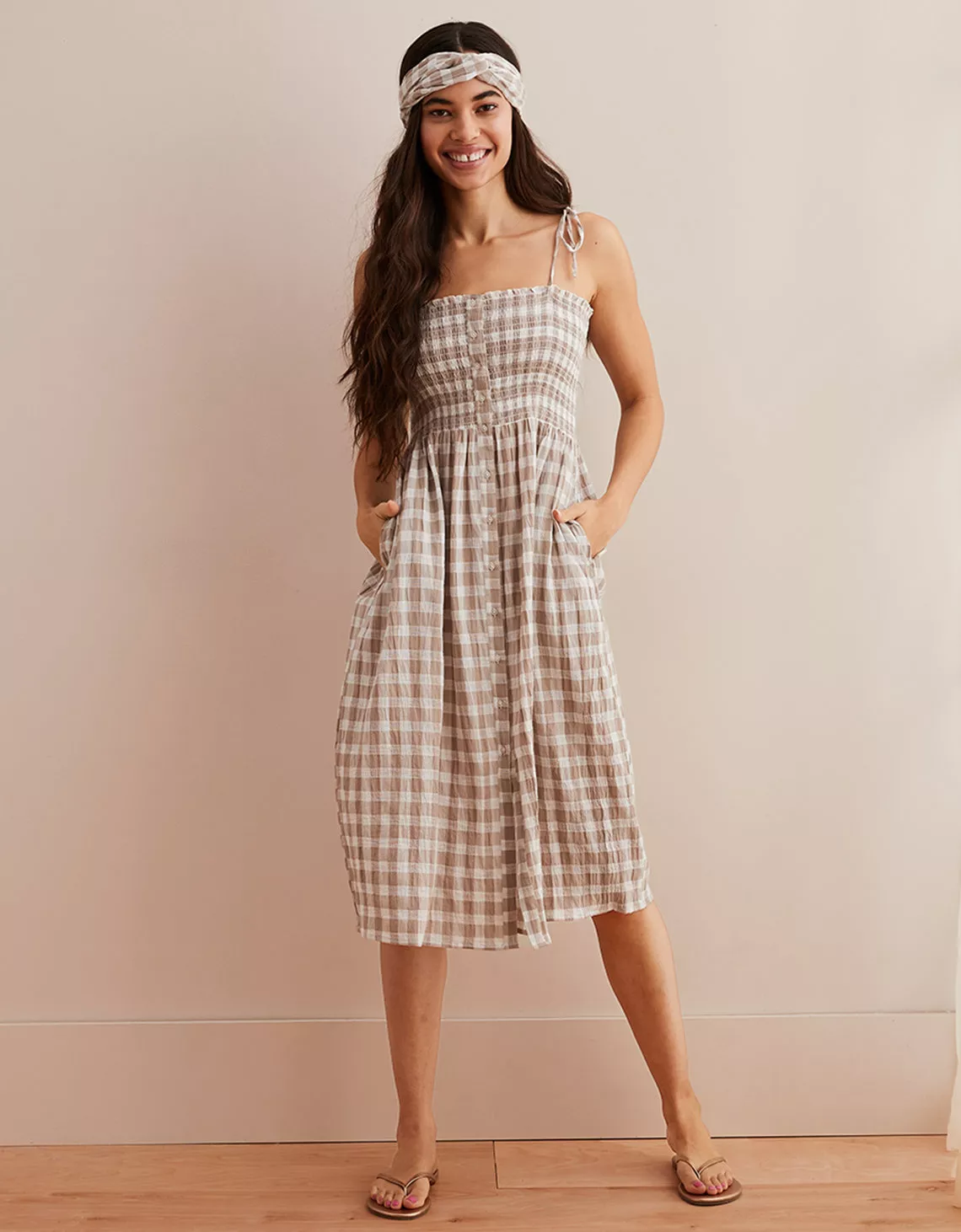 Aerie smocked button down dress sale