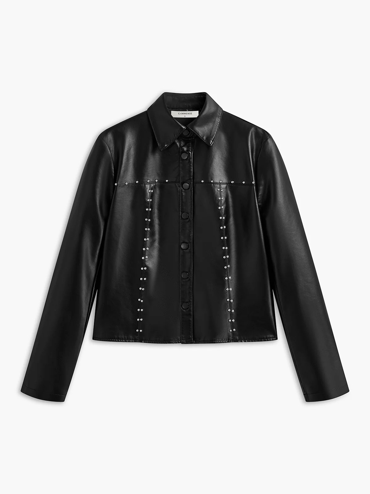 Piping Rivet Button PU Leather Jacket | Commense