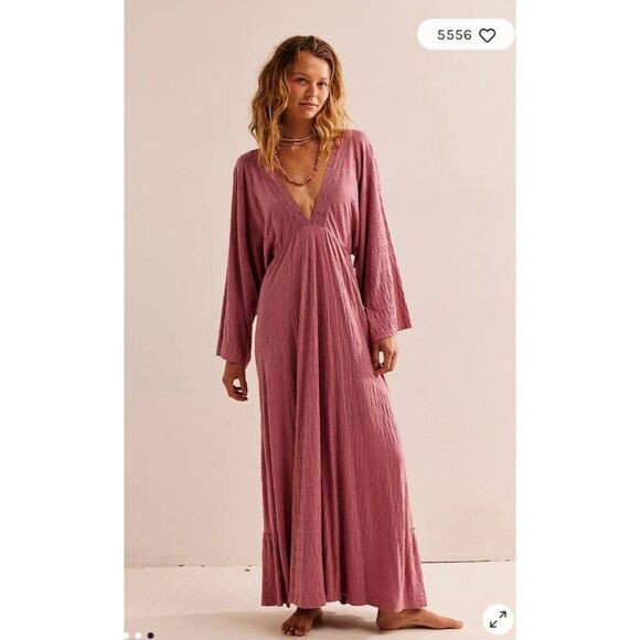 NEW Free People Eliza Maxi Dress in Smokey Wings Pink Size Small | Poshmark