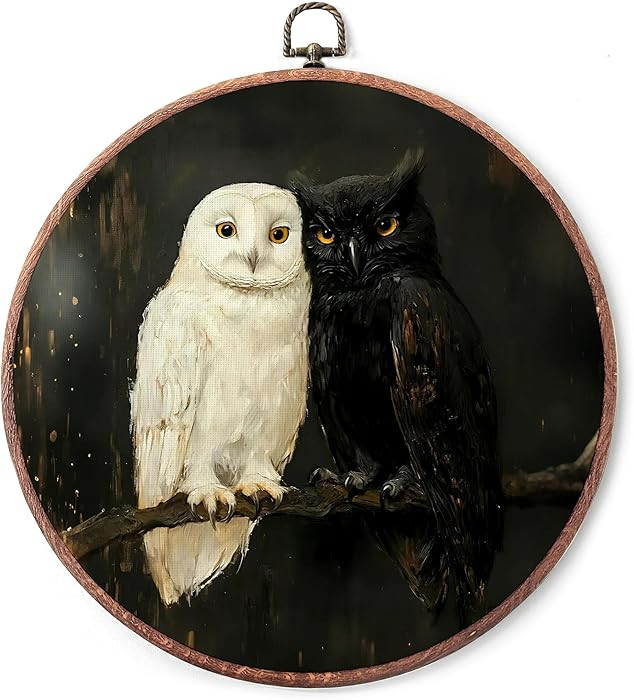 IDUXIY Vintage Black and White Owl Wall Art Decor, Dark Moody Canvas Print Round Wall Hanging Dec... | Amazon (US)