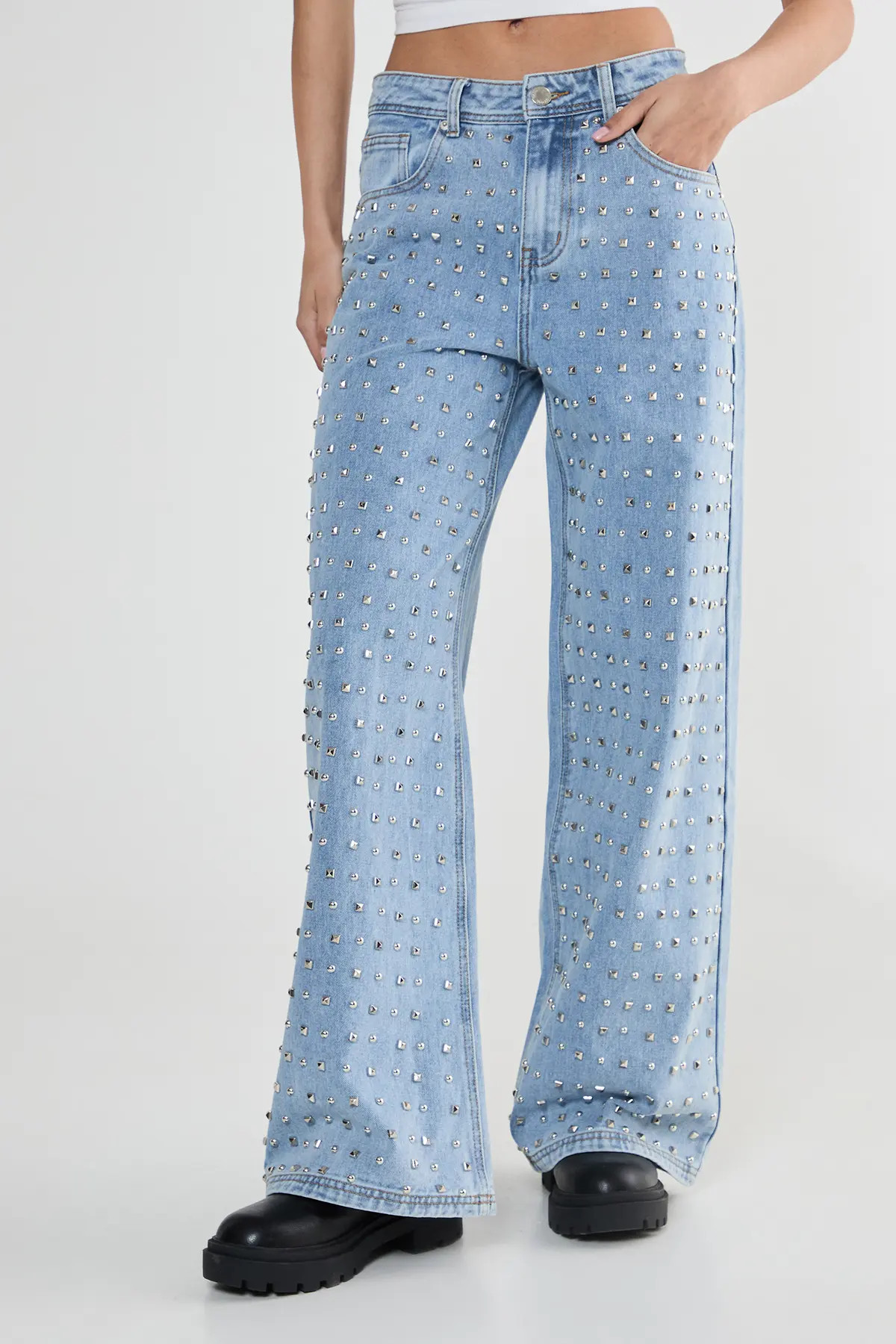 Studded Straight Leg Denim Jeans (Women) | Nordstrom | Nordstrom