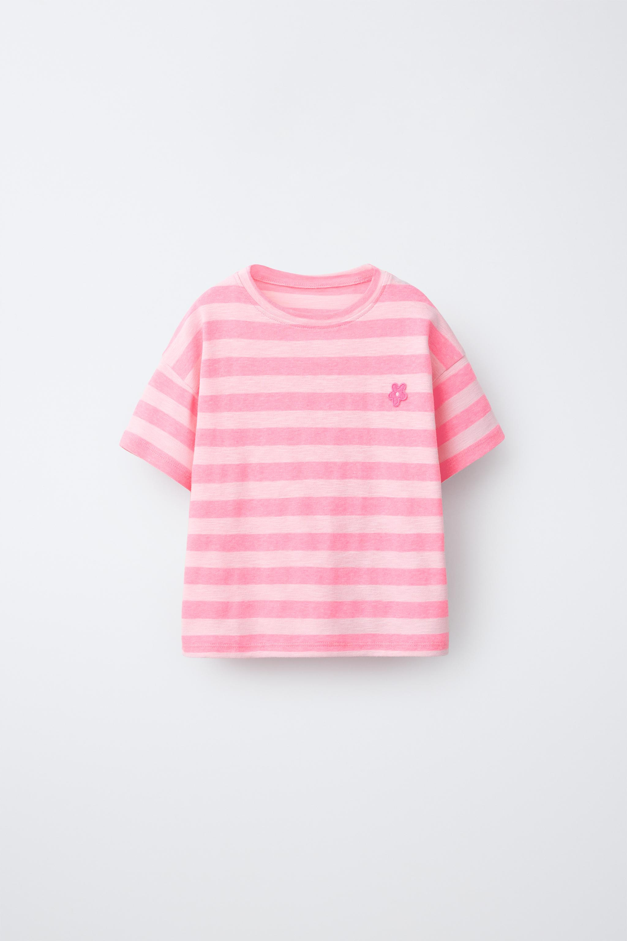 STRIPED T-SHIRT WITH FLOWER PATCH | Zara US