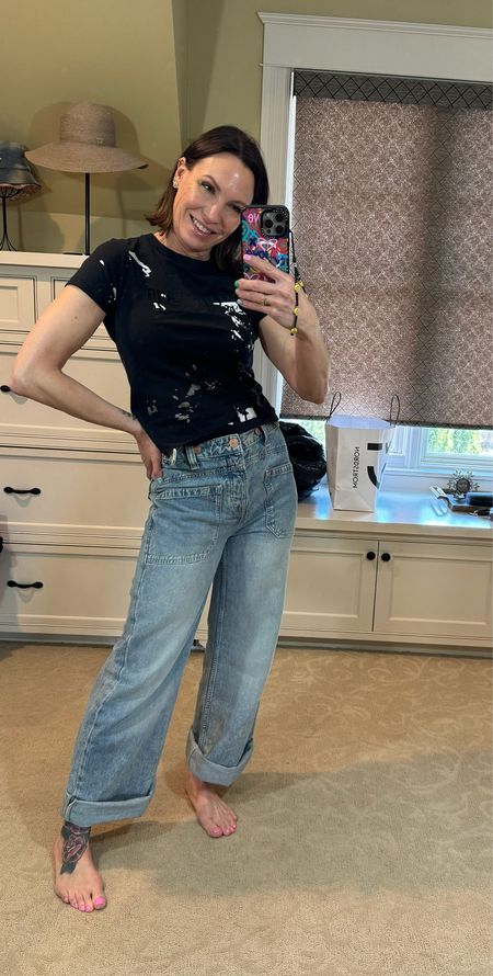 Loving these jeans that are not only comfortable, but also adjustable at the waist! The wide leg style gives and effortlessly cool mom vibe also. 

#LTKover40 #LTKstyletip #LTKfamily