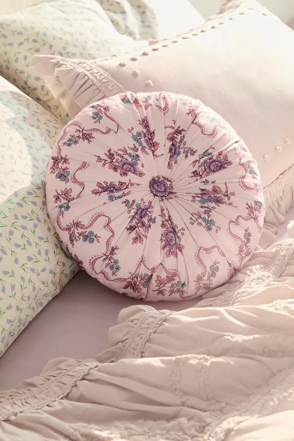 Lena Round Pintuck Throw Pillow | Urban Outfitters (US and RoW)