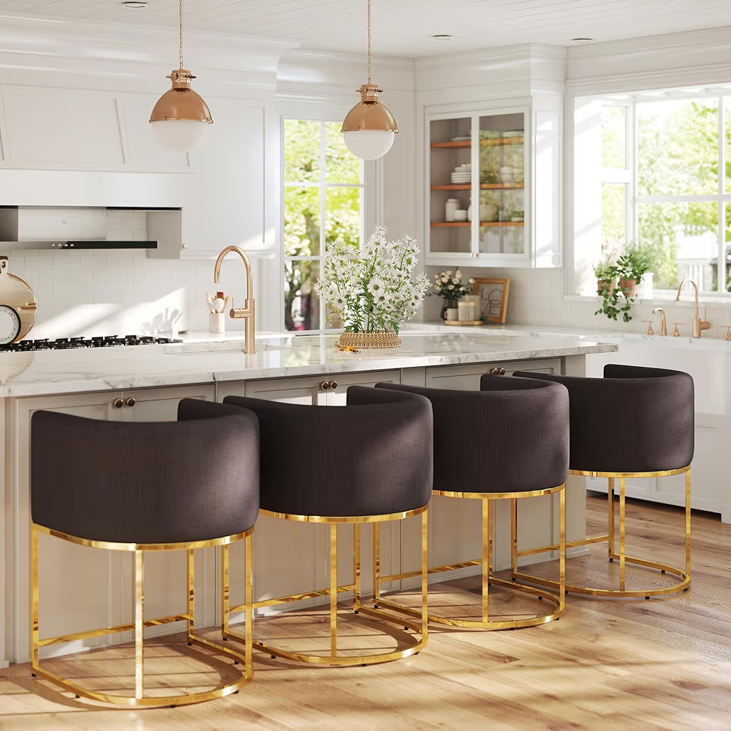 HNY Charcoal Modern Barrel Counter Height Clearance Bar Stools Set of 4, 24 Inch Linen Kitchen Ba... | Amazon (US)