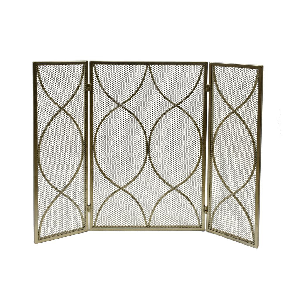 Pleasants Modern Gold Three Panel Iron Fire Screen | The Home Depot