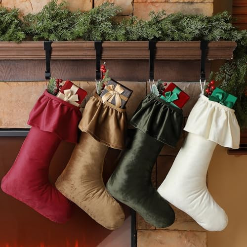 Kinlop 4 Pack 18 Inch Neutral Christmas Velvet Stocking Ruffled Design Large Christmas Stockings ... | Amazon (US)