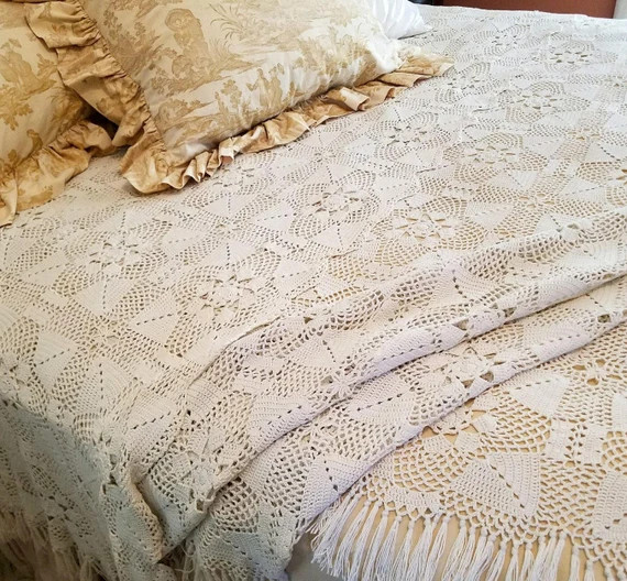 Queen Size Bedspread Crocheted Coverlet Lace Bedding Crocheted Coverlet Cotton Lace Bedspread Antiqu | Etsy (US)