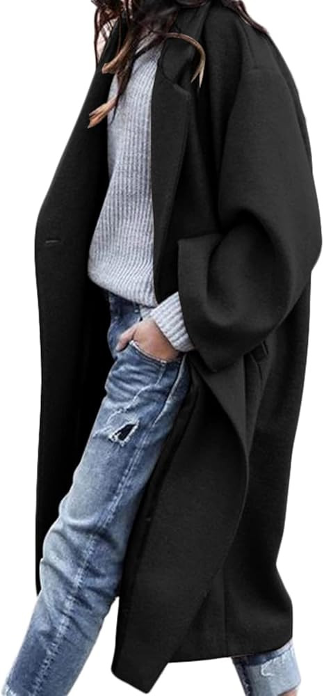 CHARTOU Women's Oversized Notched Collar Wool Blend Single Breast Midi Long Trench Coat | Amazon (US)