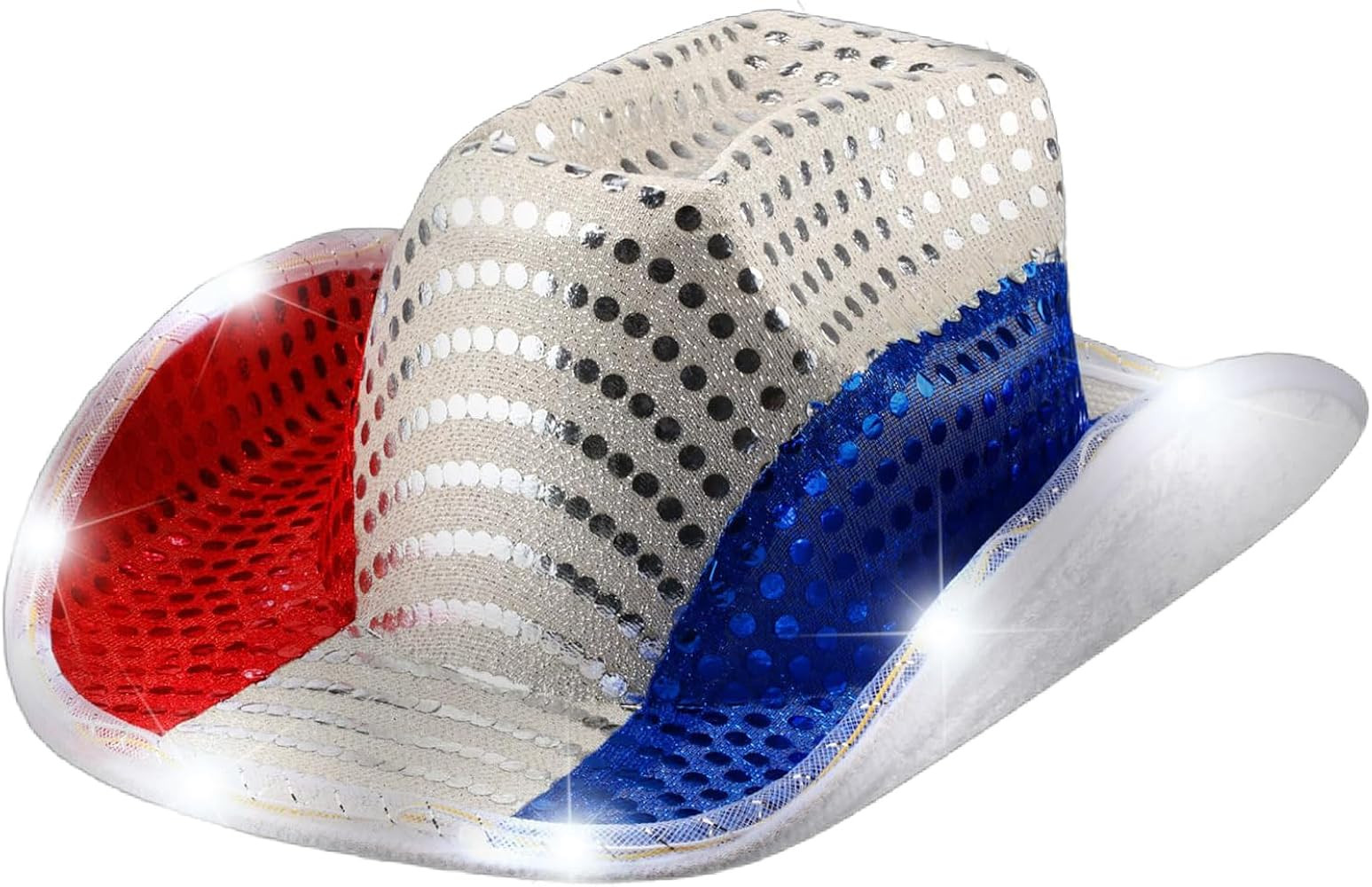 Sparkly 4th of July Western-Cowboy-Hat for Women/Men - Sequin Patriotic Red/White/Blue Cowgirl Hats for Independence Day Party | Amazon (US)