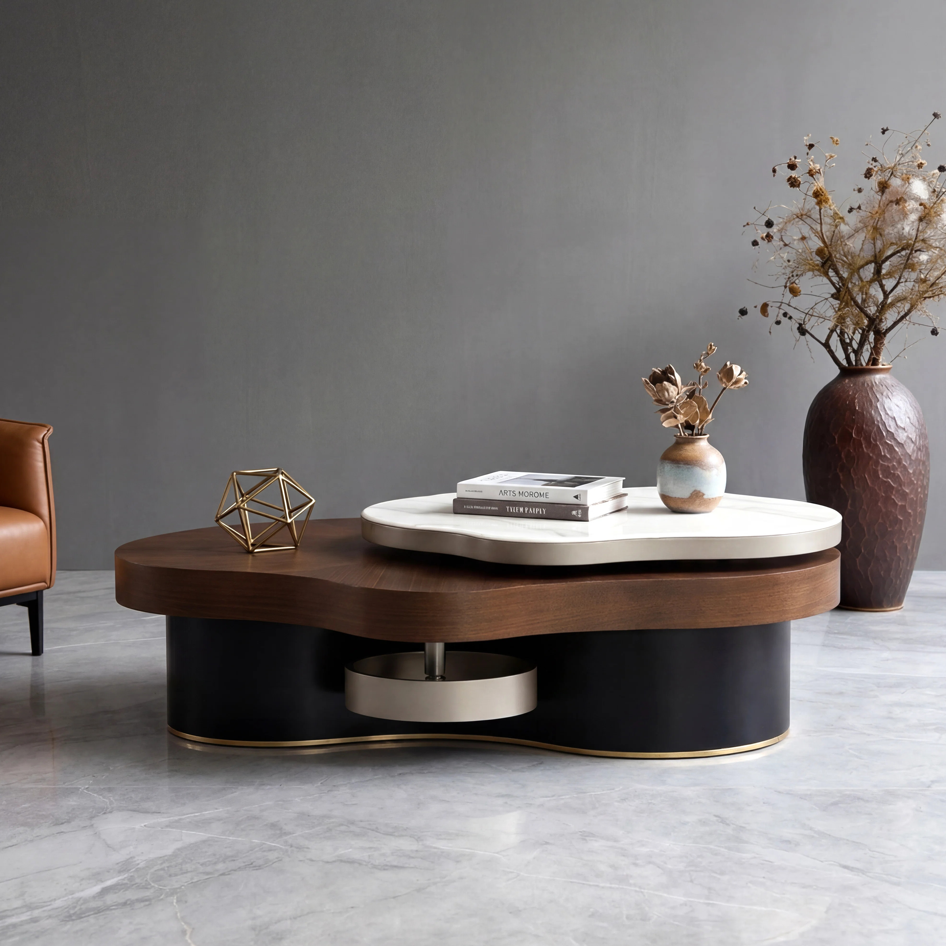 47.2" Crafted with ingenuity Coffee Table – Irregular Stone Slab With Fluid Wood Grain-Waterpro... | Wayfair North America