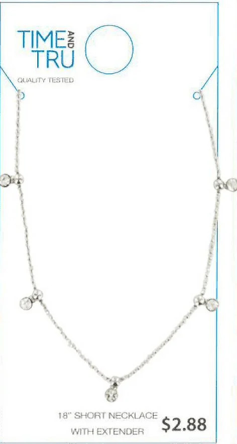 Time And Tru Women's Silver Tone Crystal Dangle Delicate Necklace | Walmart (US)
