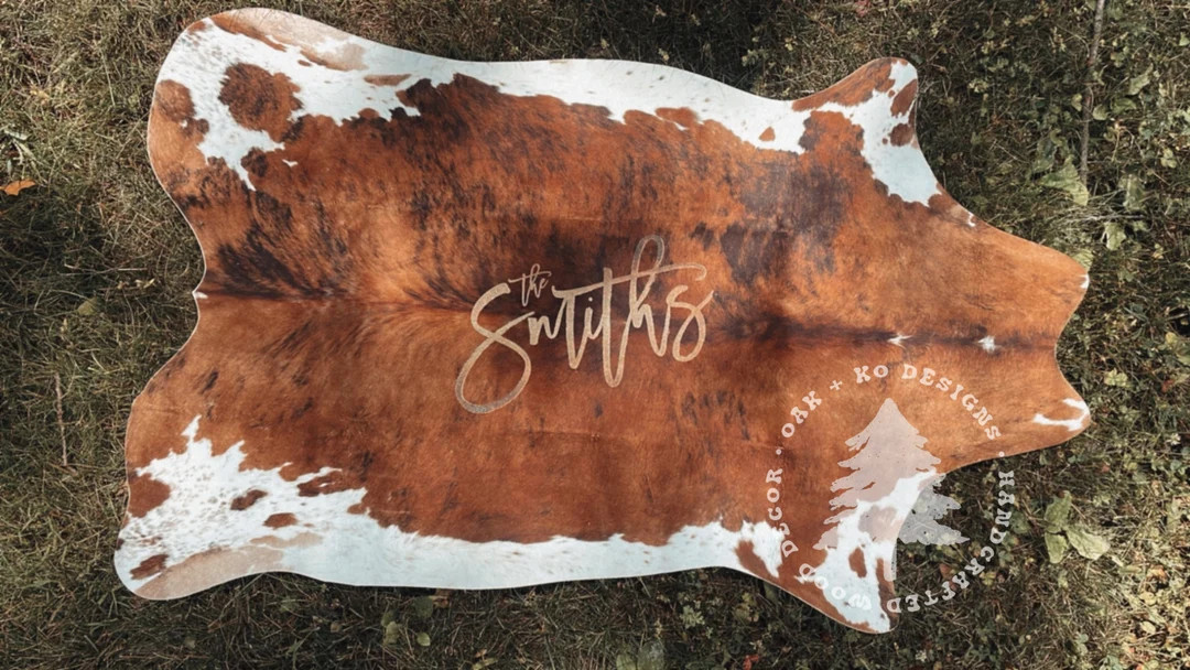 Personalized Cowhide Wedding Backer, Nursery Sign, Rug, Western Decor - Etsy | Etsy (US)