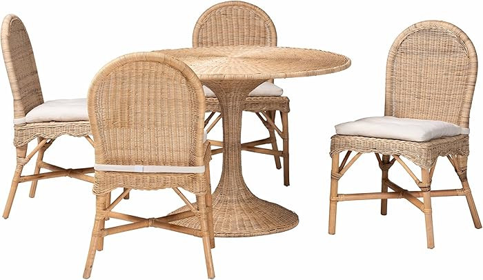 Bali & pari Linda 5-Piece Natural Rattan Dining Set - Handwoven Wicker Dining Furniture with Cush... | Amazon (US)