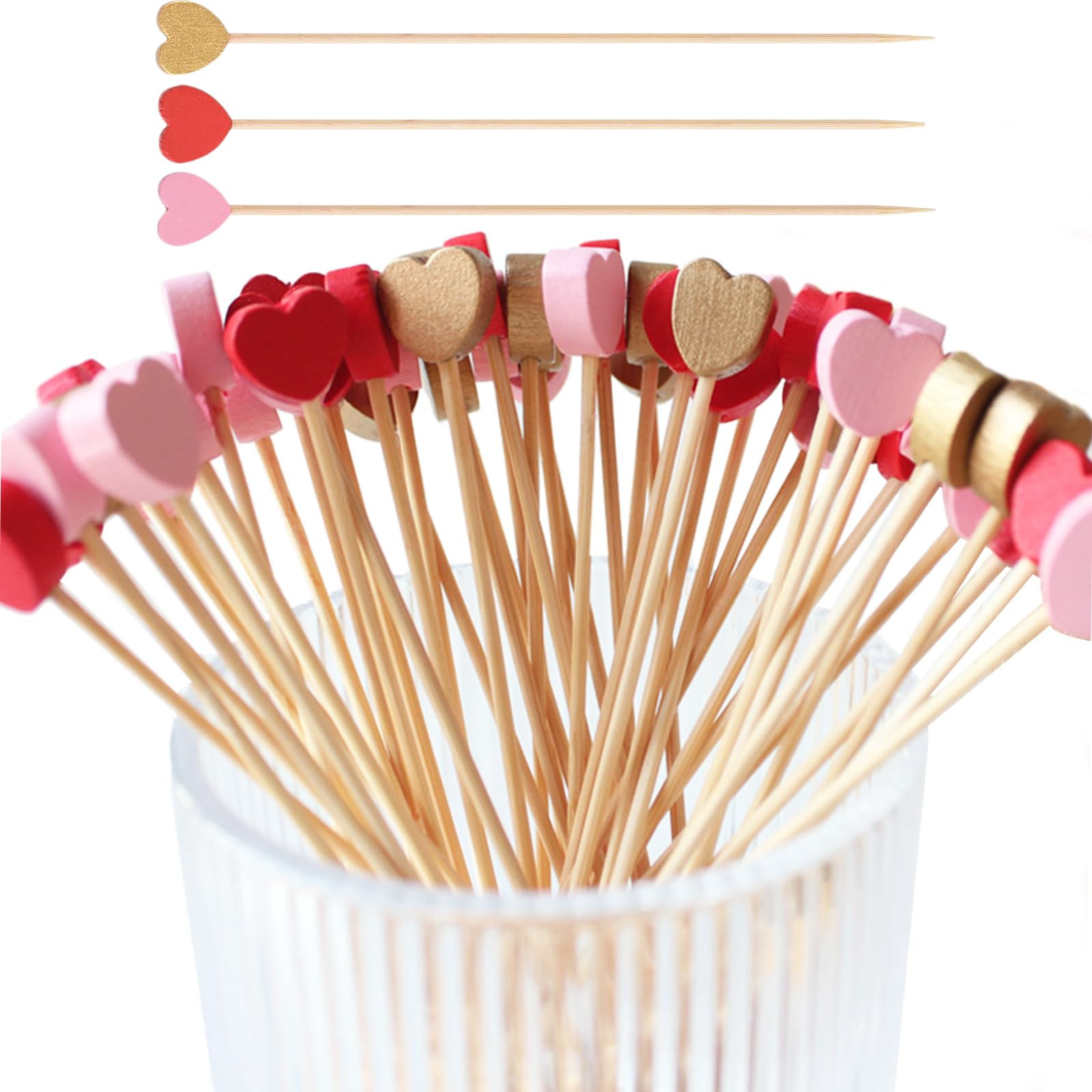 100PCS Heart-Shaped Fruit Toothpicks, 4.7" Heart Toothpicks for Appetizers, Pink Cute Mini Bamboo... | Amazon (US)