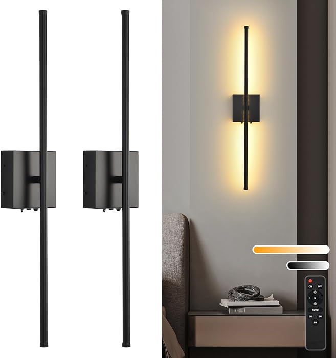 Battery Operated Wall Sconces with Remote Control, 11000mAh LED Wireless Rechargeable Black Wall ... | Amazon (US)