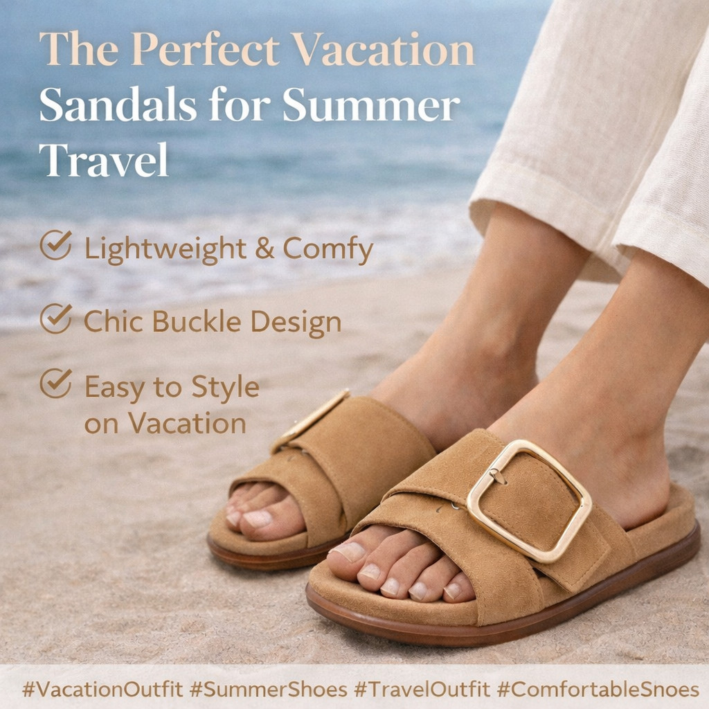 These flat suede slide sandals are the perfect lightweight shoe for summer vacations and beach trips. The comfortable footbed and chic buckle design make them easy to style with dresses, shorts, or linen outfits for effortless warm-weather looks. A versatile summer sandal that belongs in every travel wardrobe. #VacationOutfit #BeachStyle #SummerShoes #TravelOutfit #ComfortableSandals #SlideSandals #ResortWear #SummerFashion #CasualChic #AmazonFind 

 #LTKSpringSale #LTKSeasonal #LTKTravel