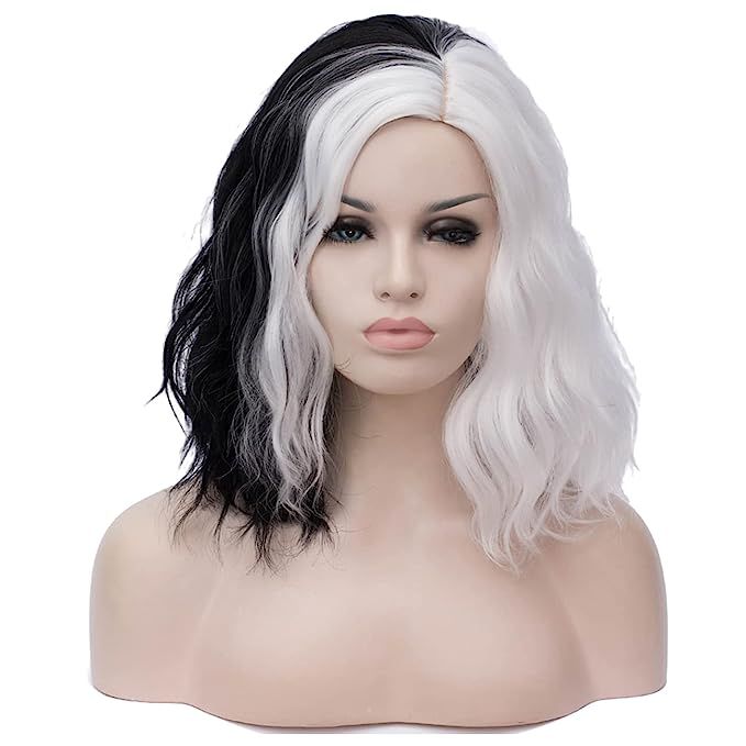 PATTNIUM Black White Wig Short Wavy Wig Black and White Wig Women Girls Split Wig Two Color Wig S... | Amazon (US)