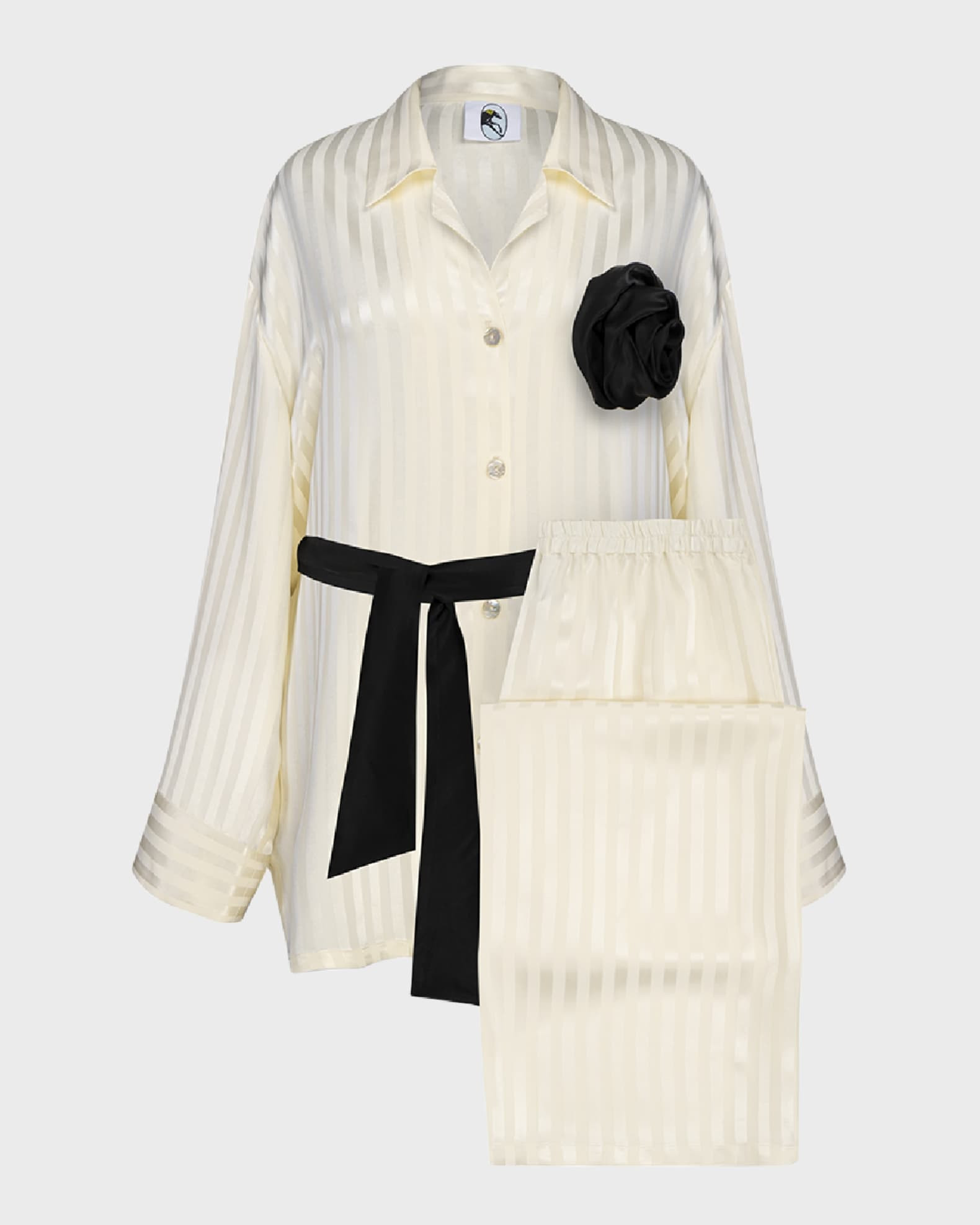 The Rose Oversized Striped Satin Pajama Set | Neiman Marcus