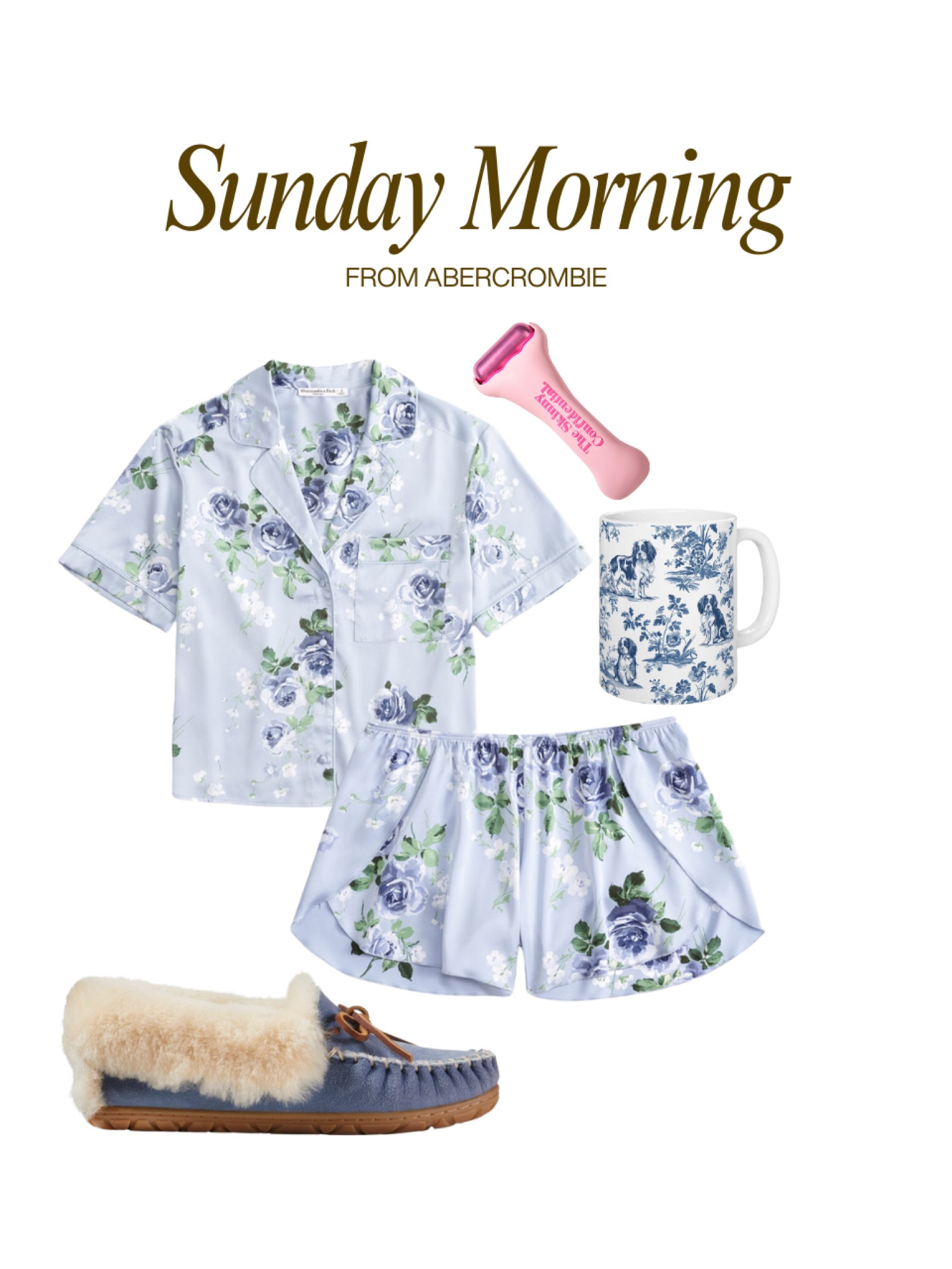 Sunday morning outfit idea from Abercrombie 🌷 pajamas, floral pajamas, short sleeve pajama set, pjs, moccasin slippers, ice roller, blue and white mug

#LTKFindsUnder100 #LTKSpringSale #LTKFindsUnder50