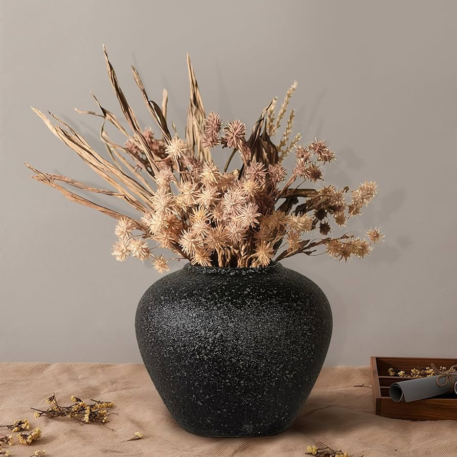 Rustic Large Ceramic Vintage Vase,Matte Black 6.8 Inch Tall Pottery Farmhouse Floor Vase for Livi... | Amazon (US)
