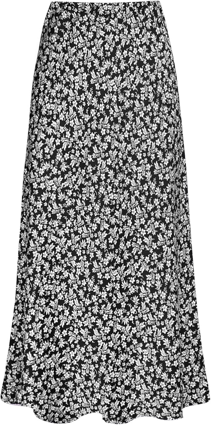 Women's Satin High Waisted Maxi Skirts Hidden Elasticized Waistband A Line Long Skirt | Amazon (US)