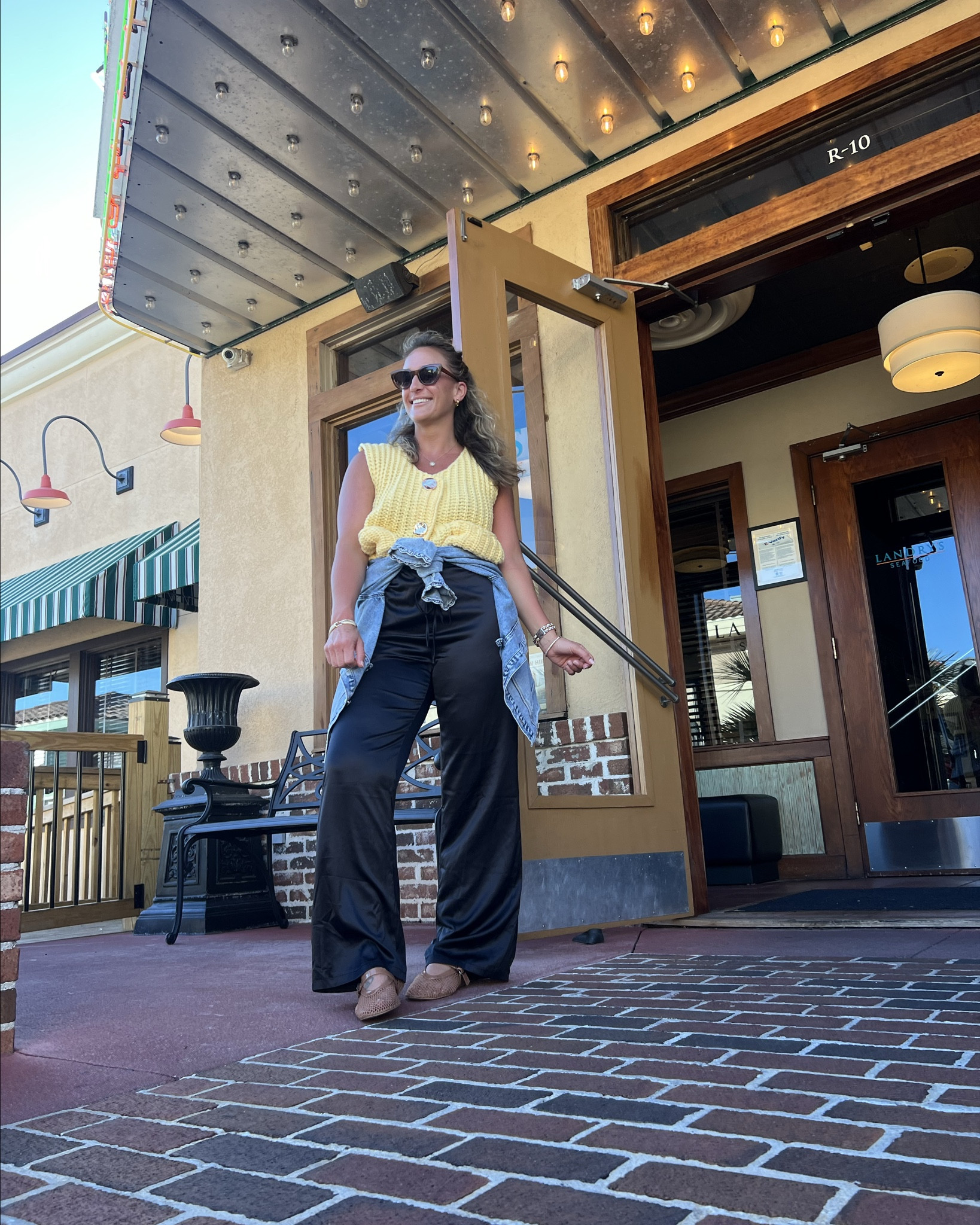 An easy super affordable outfit that consist of pieces that can make so many classy or relaxed fits— all from Amazon! 
.
.
Sweater vest: medium- order tts (The yellow is sold out, but comes in other colors. I will repost when the yellow is back! Perfect for spring!)
Satin pants: stretchy and functional tie waist.  Size medium- order tts
The BEST cutest denim jacket- size medium
Net Mary Jane’s: size 8– order tts!
.
.
.
Ootd casual comfy style spring yellow summer date night outfit denim jean jacket vacation night


#LTKootd #LTKTravel #LTKmomlife