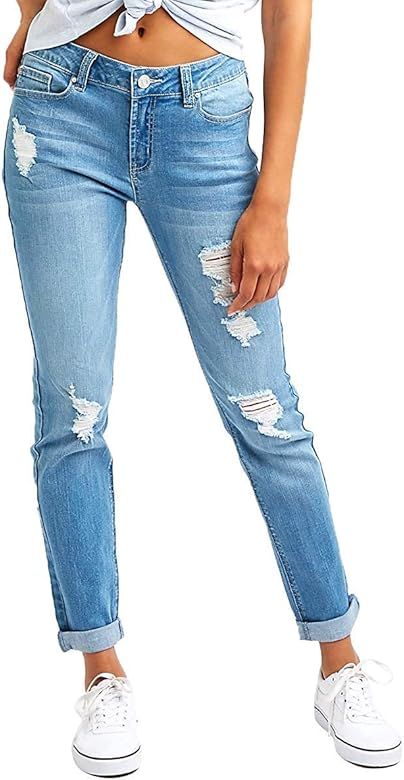 Women's Ripped Boyfriend Jeans Cute Distressed Jeans Stretch Skinny Jeans with Hole | Amazon (US)