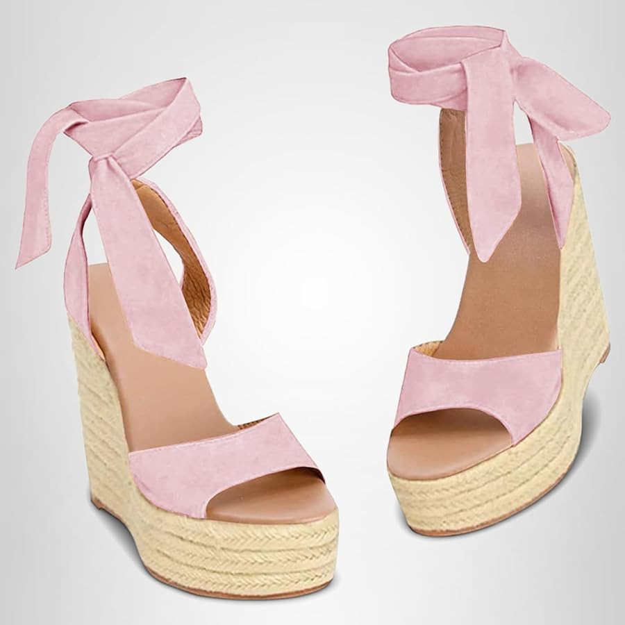 Womens Platform Espadrille Wedges Open Toe High Heel Sandals with Ankle Strap Buckle Up Shoes | Amazon (US)