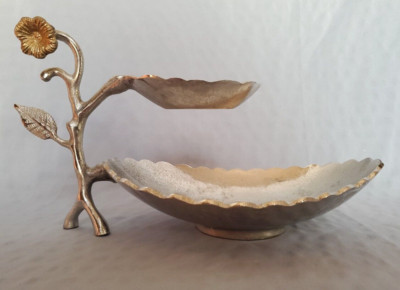 Silver Metal 2 Tier Server with Gold Metal Flower Accent | eBay US