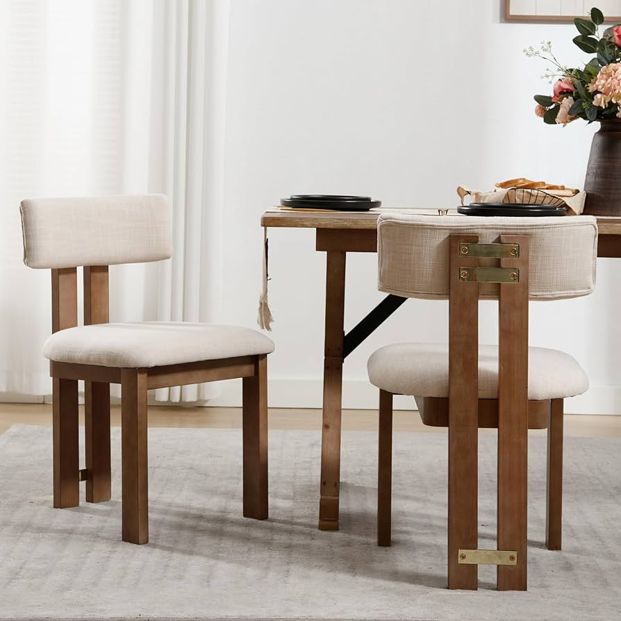 Mid Century Modern Dining Chairs Set of 2, Farmhouse Linen Upholstered Dining Chairs Curved Backr... | Amazon (US)