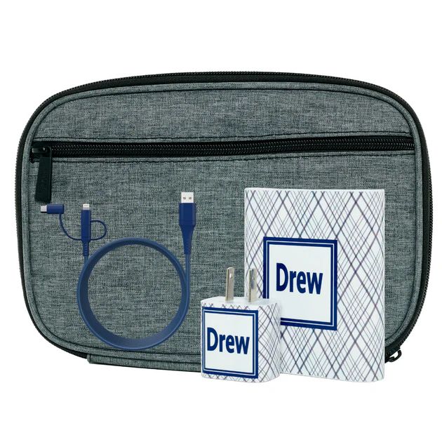 Monogram Silver Plaid Tech Kit | Classy Chargers